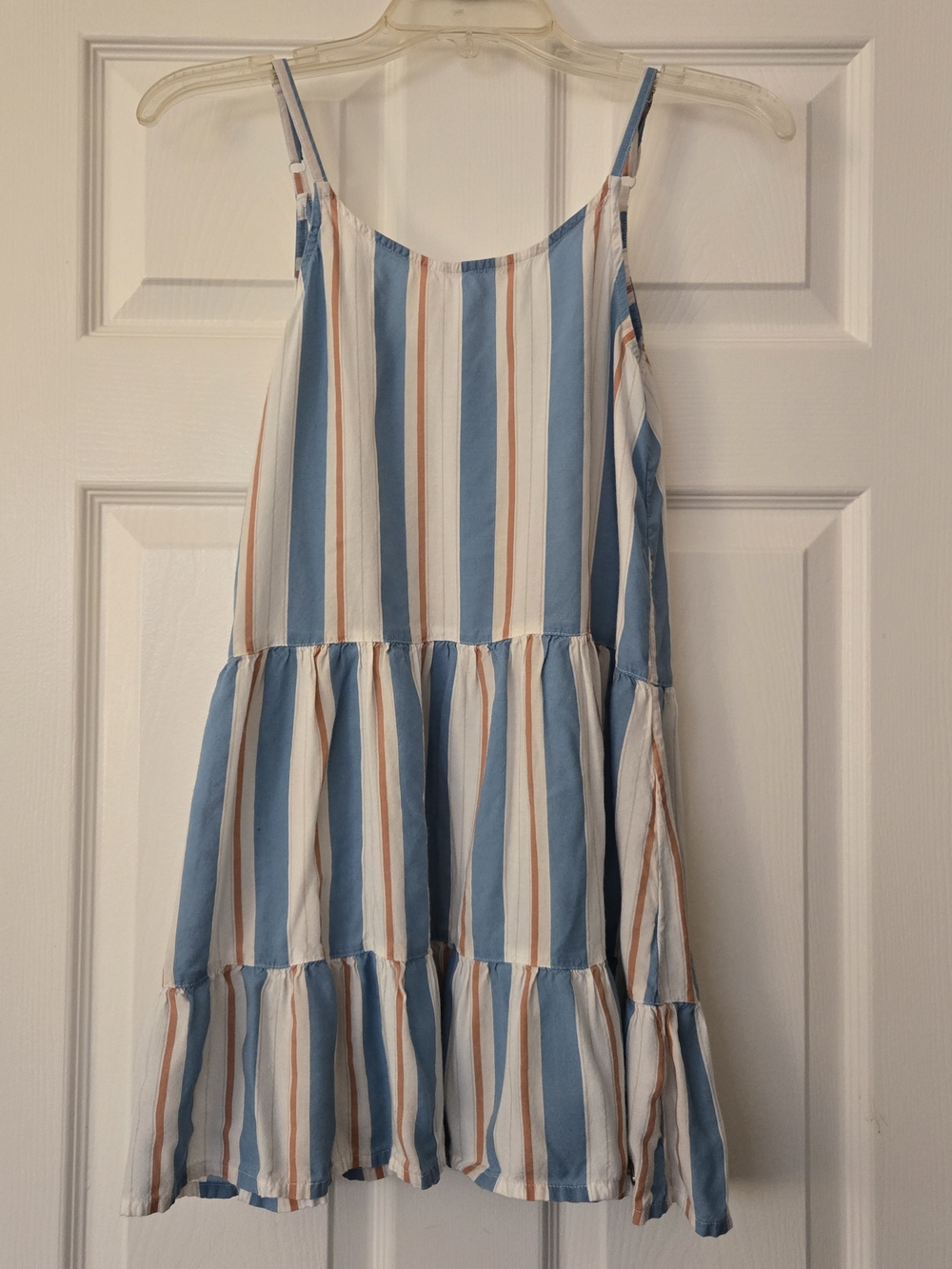 Roxy Girls Blue and White Striped Tiered Sundress